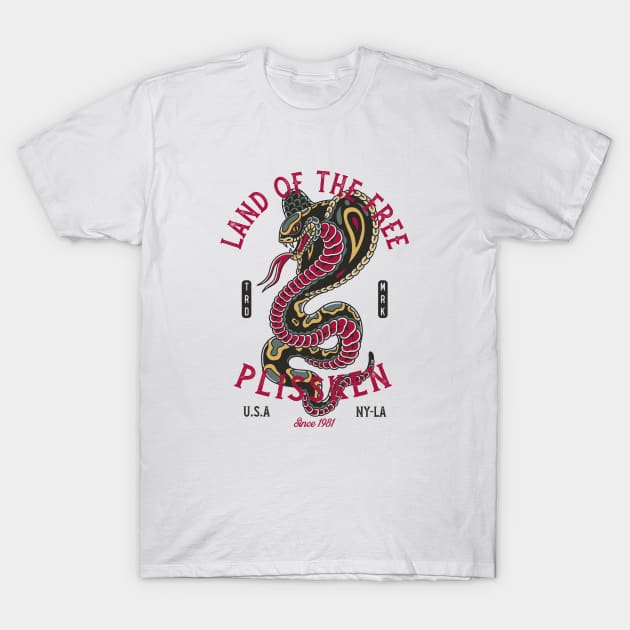 Cobra Traditional Tattoo Snake - Land of the Free T-Shirt by Nemons